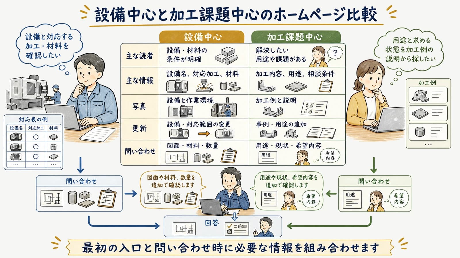 設備中心と加工課題中心のホームページ比較