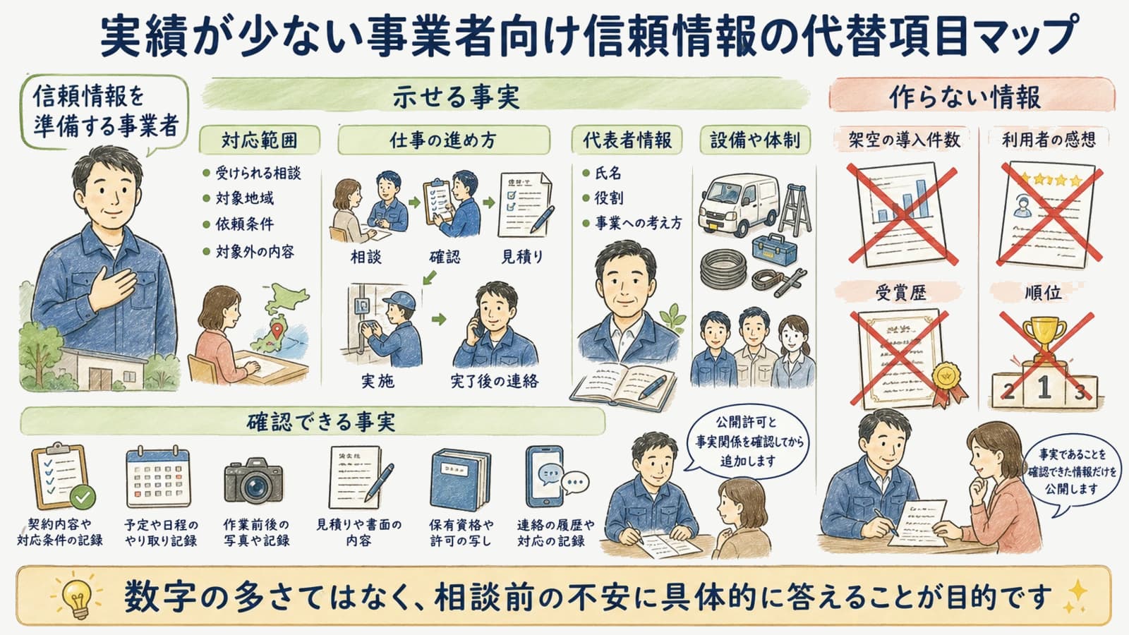 実績が少ない事業者向け信頼情報の代替項目マップ