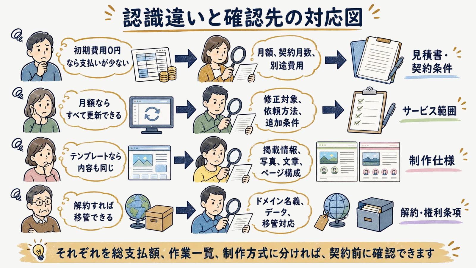 認識違いと確認先の対応図